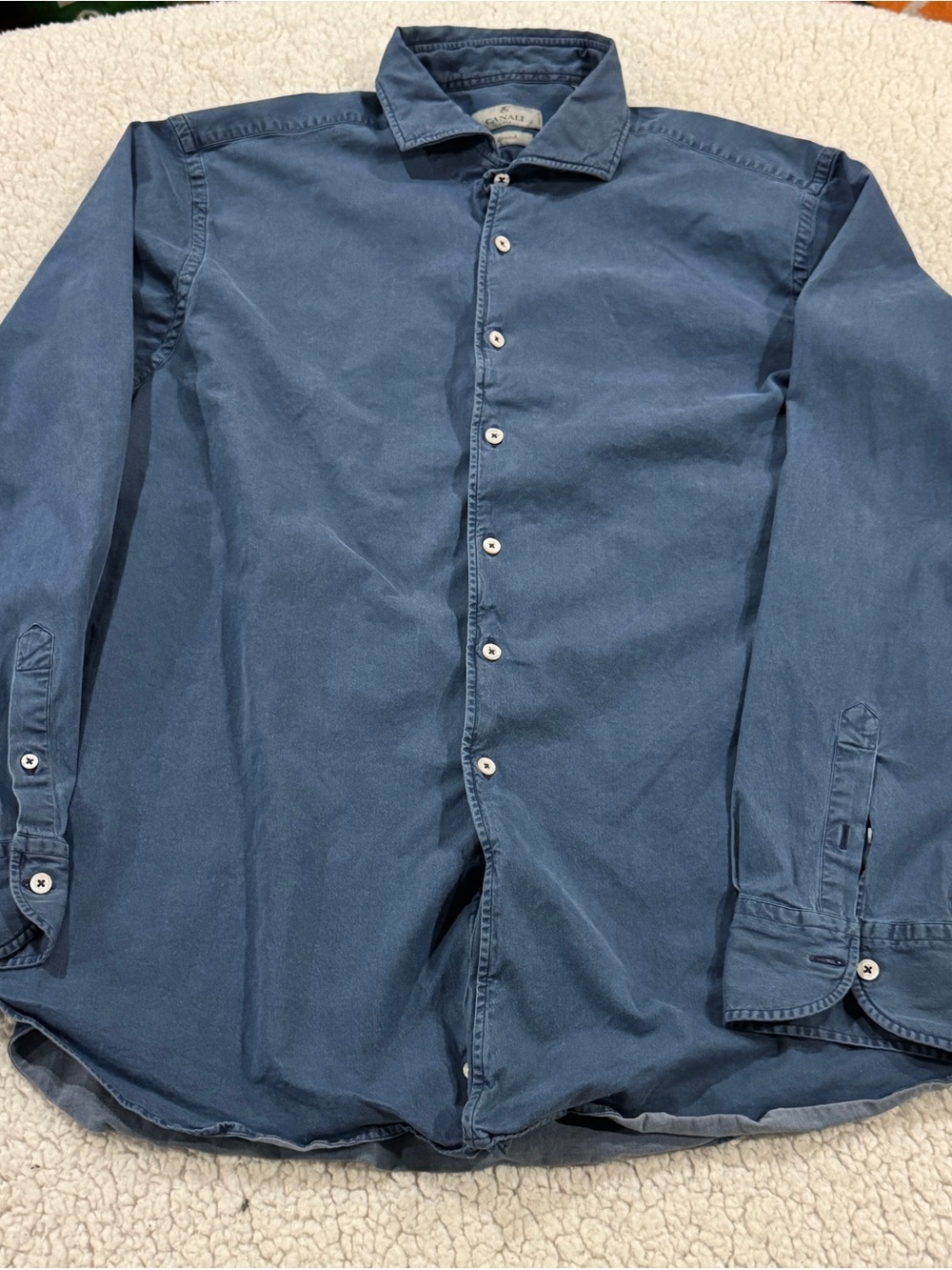 Canali Slate Blue Casual Button-Down Shirt